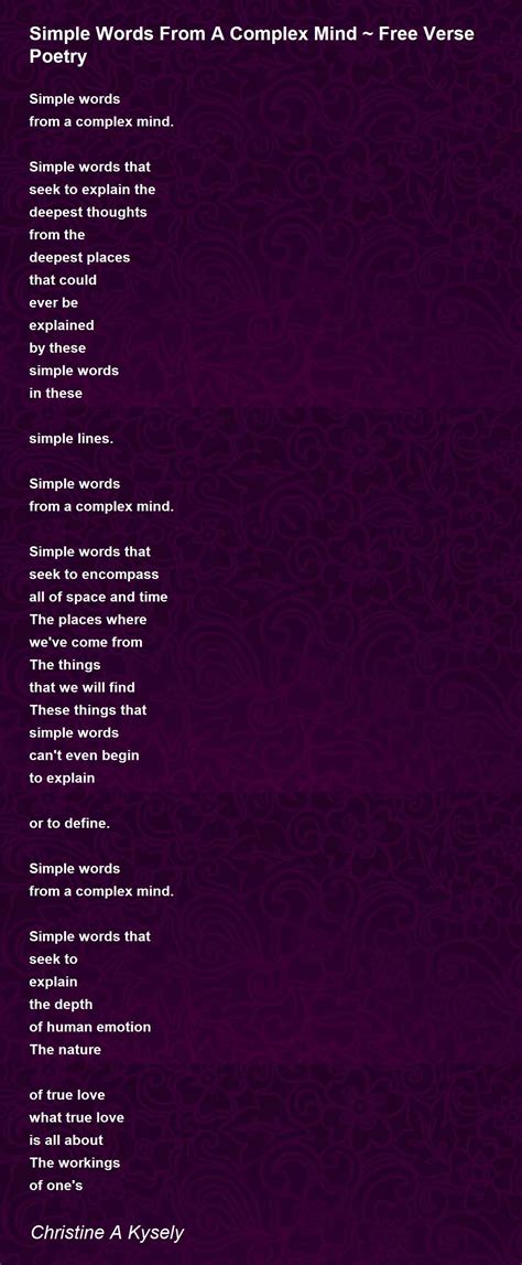 Simple Words From A Complex Mind ~ Free Verse Poetry - Simple Words ...
