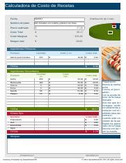 Planilla De Excel Calculadora De Costo De Recetas 1 Xlsx Calculadora