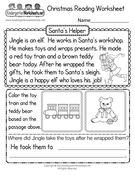 Christmas Reading Worksheet Free Kindergarten Holiday Worksheet For