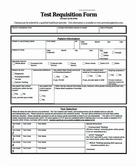 Labcorp Lab Requisition Free Printable Form