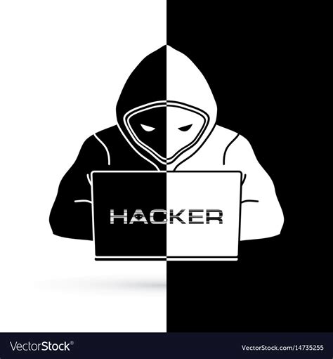 Black And White Hacker Working On Laptop Vector Image