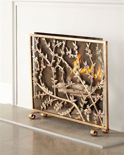 Golden Flowers And Branches Fireplace Screen Decorative Fireplace