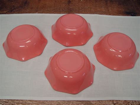 Set Of 4 Hazel Atlas Pink Crinoline Berry Bowls Cereal Bowls Etsy