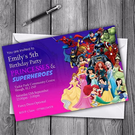 Princess And Superhero Party Invitations
