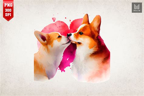 Lovely Couple Corgi Kissing Valentine By Mulew Art Thehungryjpeg