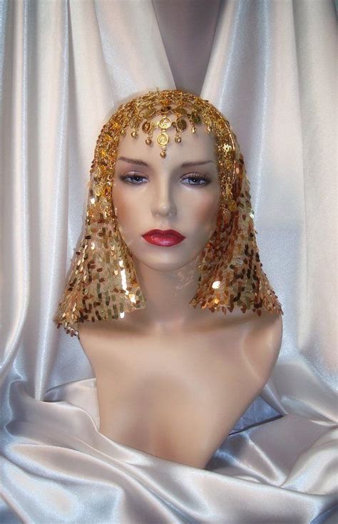 Gold Cleopatra Headpiece Egyptian Inspired Nemes Sequin Cleopatra Headdress Egyptian Queen