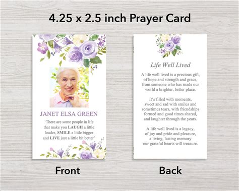 Lilac Bouquet Funeral Prayer Card 425 X 25 Inches Funeral Templates