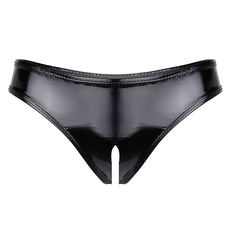 Womens Crotchless Panties Wetlook Patent Leather Briefs Thongs Bikini