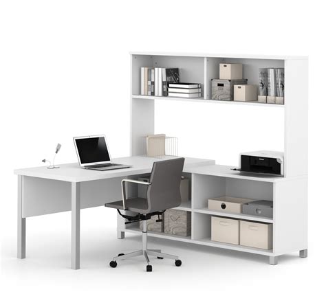 Bestar Pro Linea L Desk With Hutch White