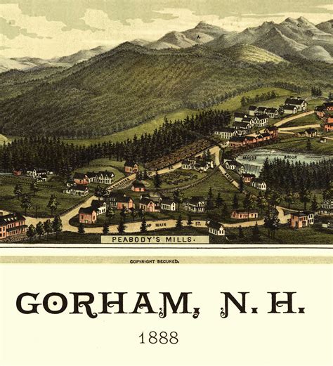 Gorham Nh In 1888 Birds Eye View Map Aerial Panorama Vintage