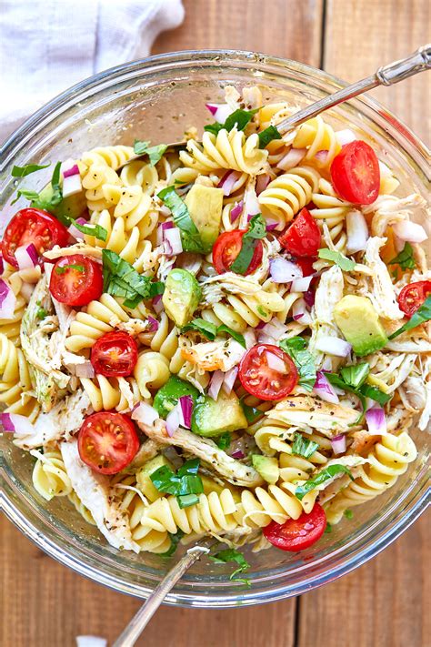 Tucking into a lunch that's packed with flavour and nutrients is a great way to bring a little joy to your day. Healthy Chicken Pasta Salad Recipe with Avocado - Chicken ...