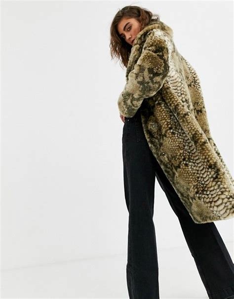 Jakke Long Coat In Faux Fur Snake Print Asos Long Coat Coat Fab