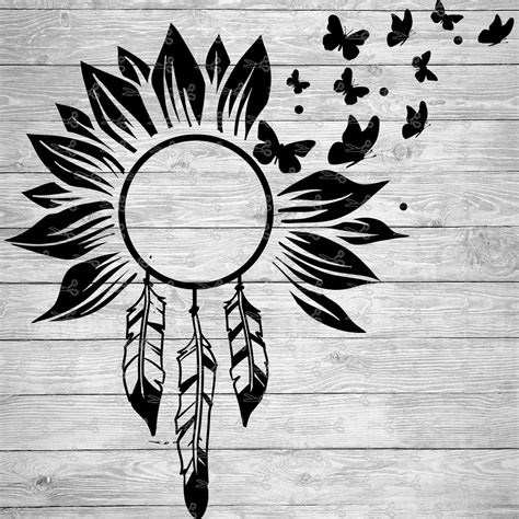 Sunflower Butterfly Feather Dream Catcher SVG,EPS & PNG Files - Digital