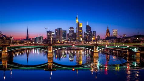 Frankfurt Bridge Night Germany Uhd 4k Wallpaper Pixelz