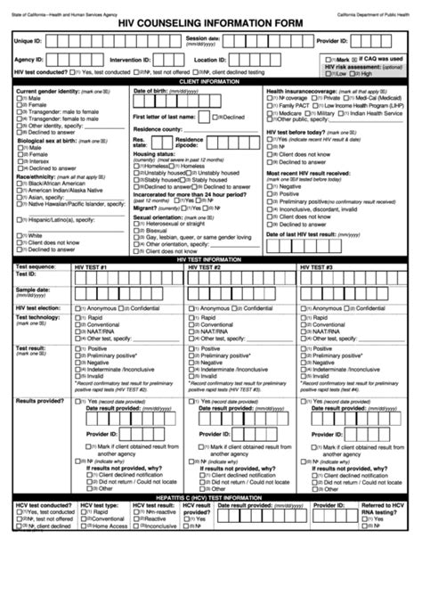 hiv counseling information form printable