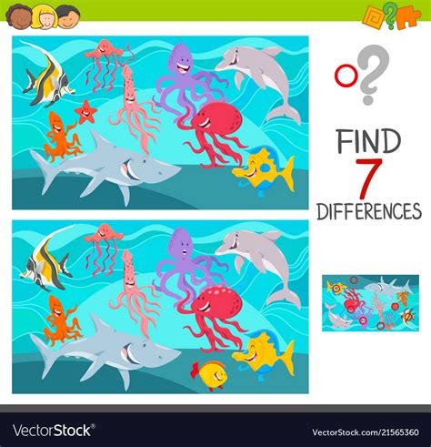 Find Differences Game With Sea Animals Royalty Free Vector