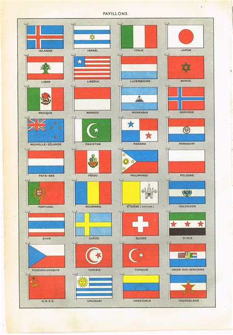 French Vintage World Flags 2 Pages Larousse 1920 Book Plate Etsy