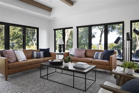 Black Windows Modern Open Lakefront Living Room Lakeside