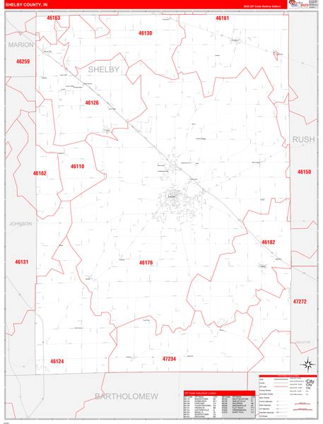 Shelby County In Zip Code Wall Map Red Line Style By Marketmaps Mapsales