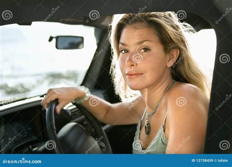Blonde Woman Sitting In Car Stock Image Image Of Quiet Long 12738459