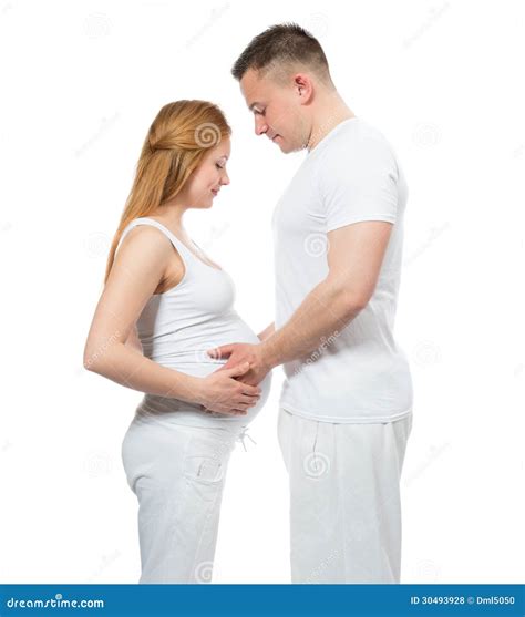 Man Touching Belly Of His Pregnant Woman Stock Photo Image Of Child