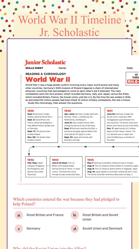 World War Ii Timeline Jr Scholastic Interactive Worksheet By Beth