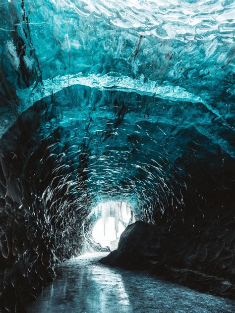 Ice Tunnel With Narrow Pathway Ice Cave Fantasy Landscape