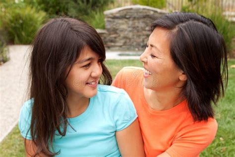 Loving Asian Mother And Daughter Smiling Stock Photo Image Of Child