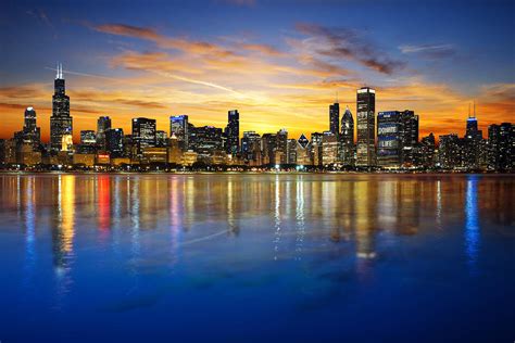 Vibrant Chicago Skyline Sunset Photograph By Jasmin Omerovic Pixels