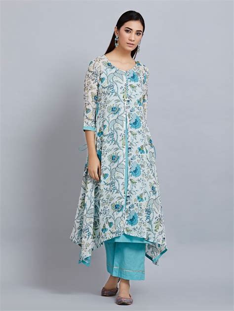 Buy Blue Cotton Kurta With Printed Gharara And Dupatta Set Of 3