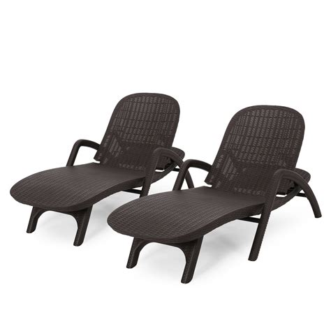 Keenan Outdoor Faux Wicker Chaise Lounges Set Of 2 Dark Brown