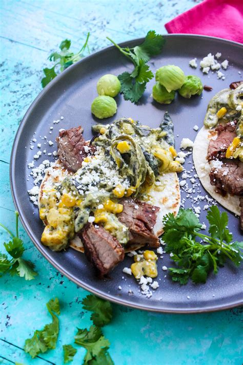 Steak Tacos With Poblano Pepper Strips And Cream Sauce Rajas Con Crema