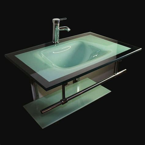 31glass Modern Floating Bathroom Vanity Aqua Green Tempered Glass