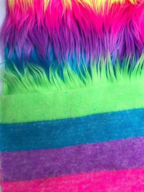 Neon Striped Rainbow Faux Fur Fabric Piece Multicolor D I Y Etsy