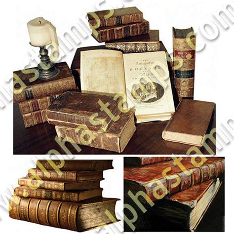 Antique Leather Book Spines Collage Sheet Alpha Stamps