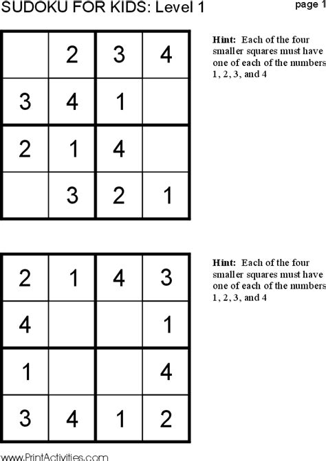 Free Printable Sudoku For Kids 4x4