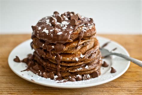 Nutella Espresso Chocolate Chip Pancakes Two Red Bowls