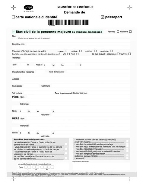 Cerfa Le Formulaire De Demande De Carte Didentite Ou Passeport Images