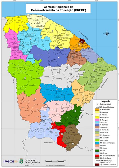 Cear em mapas informaes georreferenciadas e espacializadas para os 184 municpios cearenses apresentao aspectos metodolgicos caracterizao territorial demografia indicadores sociais. Ceará em Mapas - 1.1.6 Regionalização Proposta IPECE - 2006