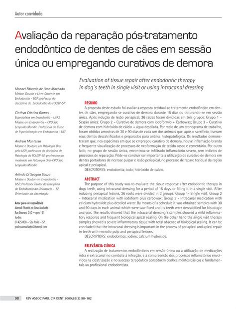 PDF Avaliação da reparação pós tratamento endodôntico de resumo A proposta deste estudo
