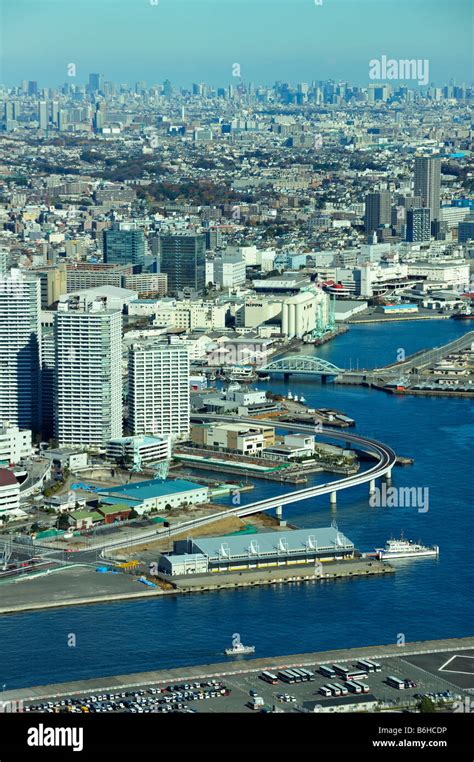 Yokohama Minato Mirai And Harbour Aerial View Stock Photo Alamy