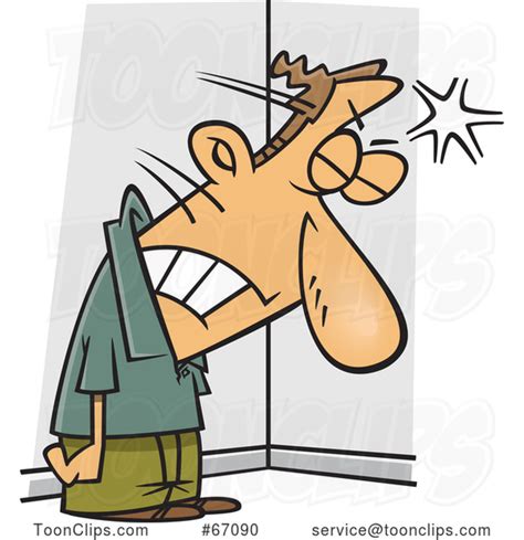 cartoon frustrated white guy banging his head against a wall 67090 by ron leishman