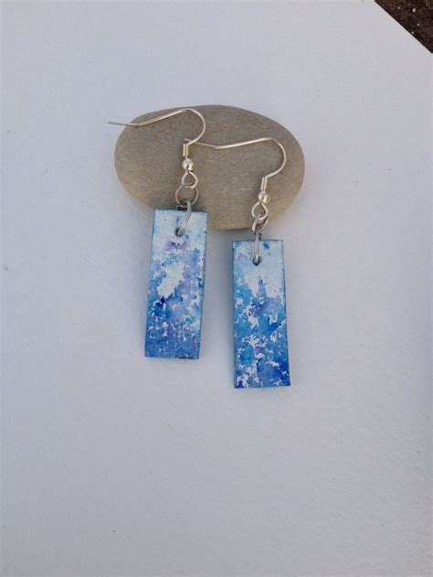 Blue Watercolor Earrings Watercolor Dangle Earrings Hand Painted