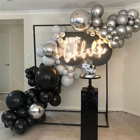 111pcs Chrome Silver Balloon Garland Wedding Decoration Black Etsy