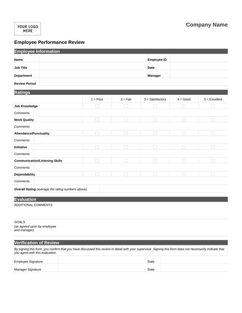 Printable Employee Review Form