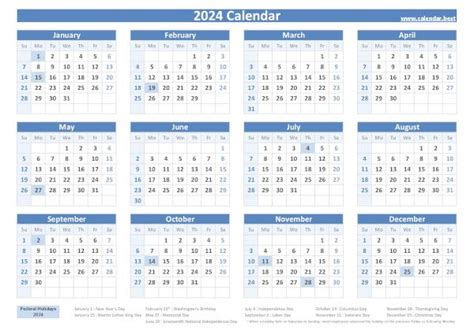 2024 Federal Holidays List And 2024 Calendar With Holidays To Print