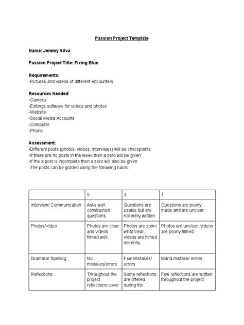 My Passion Project Template Pdf