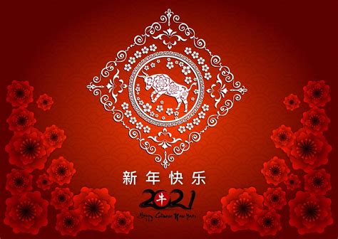 Chinese new year wishes wallpaper. Chinese New Year 2021 with Red Flowers and Ox in Frame ...