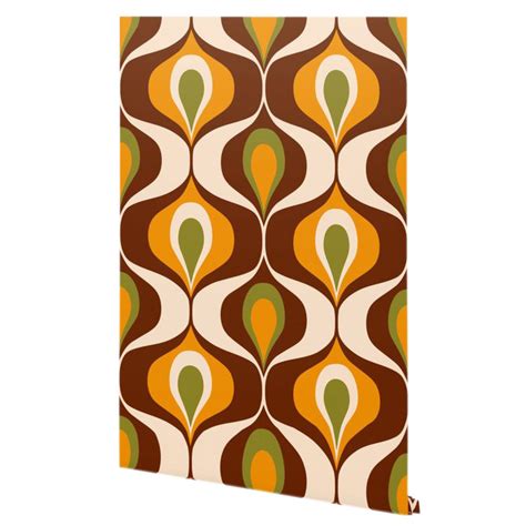 Retro 70s Ovals Op Art Pattern Brown Orange Wallpaper Dana Du Design