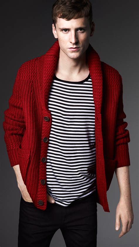 Burberry Shawl Collar Cardigan in Red for Men - Lyst